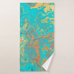 Dry brush painting marble gold artwork. Abstract f Bath Towel