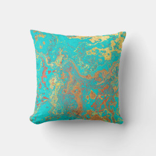 Dry brush painting marble gold artwork. Abstract f Cushion