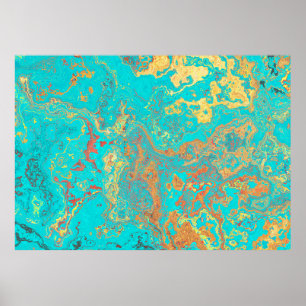 Dry brush painting marble gold artwork. Abstract f Poster