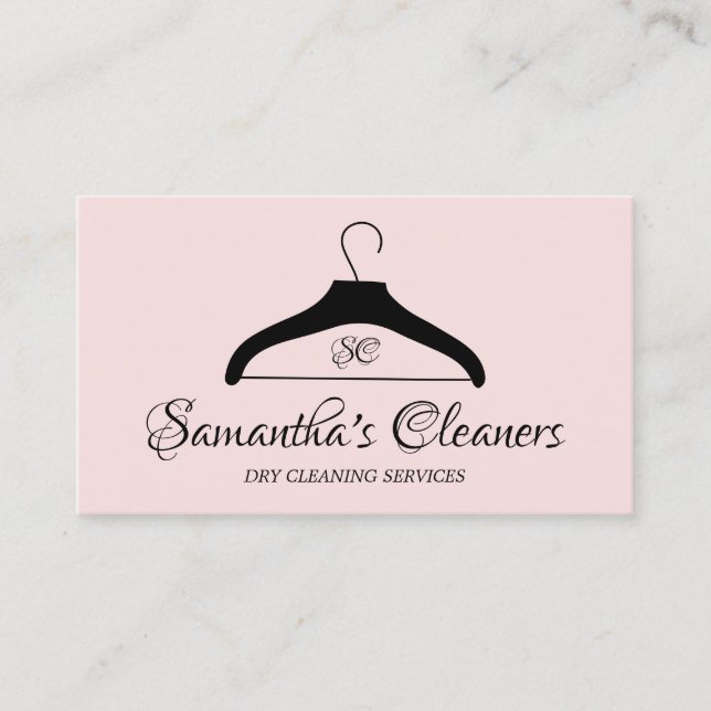 Dry Cleaners Monogram Cleaning Hanger Business Card (Front)