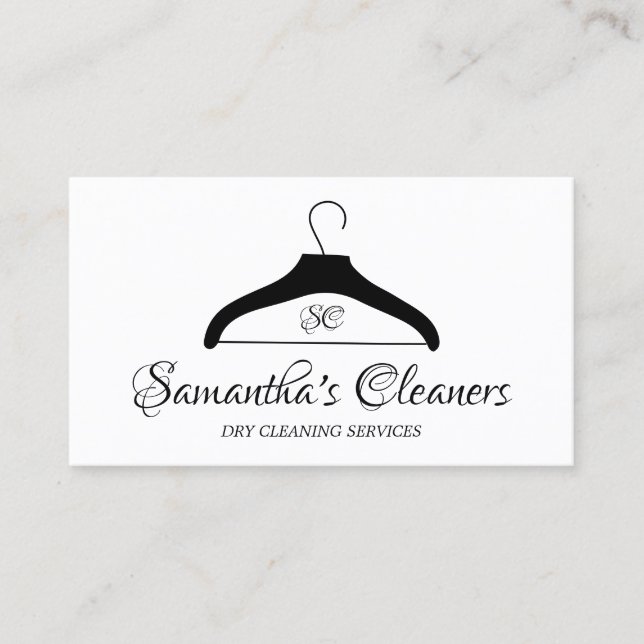Dry Cleaners Monogram DryCleaning Hanger Business Card (Front)