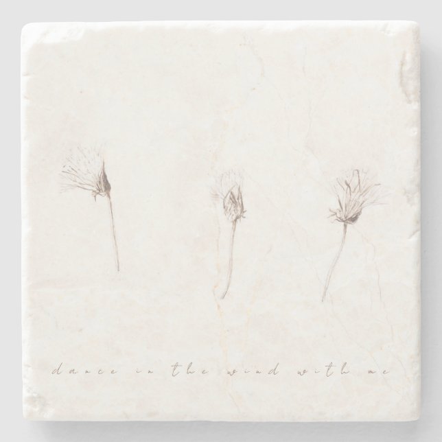 Dry dandelions ink drawing stone coaster (Front)