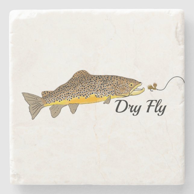 Dry Fly Fishing Brown Trout Stone Coaster (Front)