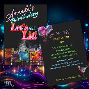 Dry Ice Neon Blacklight Cocktail Birthday  Invitation