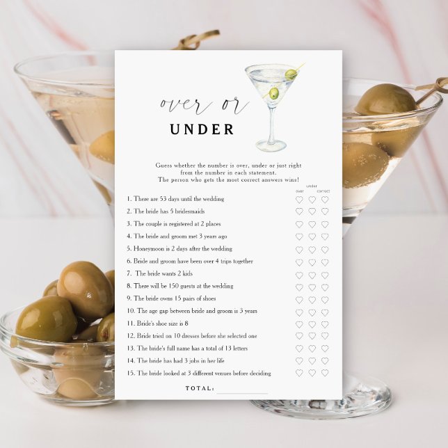 Dry martini bridal shower Over or under game (Creator Uploaded)