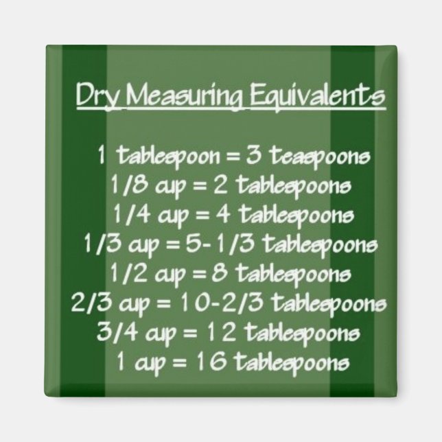 Dry Measuring Equivalents Green Magnet (Front)