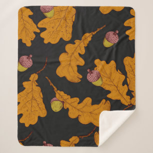 Dry oak leaves and acorns. Hand drawn seamless pat Sherpa Blanket