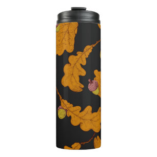 Dry oak leaves and acorns. Hand drawn seamless pat Thermal Tumbler