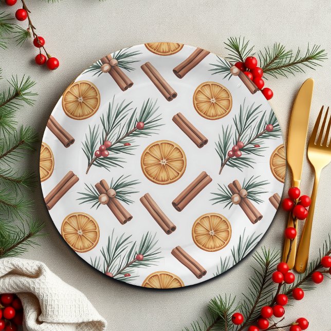 Dry Oranges Cinnamon Sticks Fir Branches Napkins Paper Plate (Creator Uploaded)