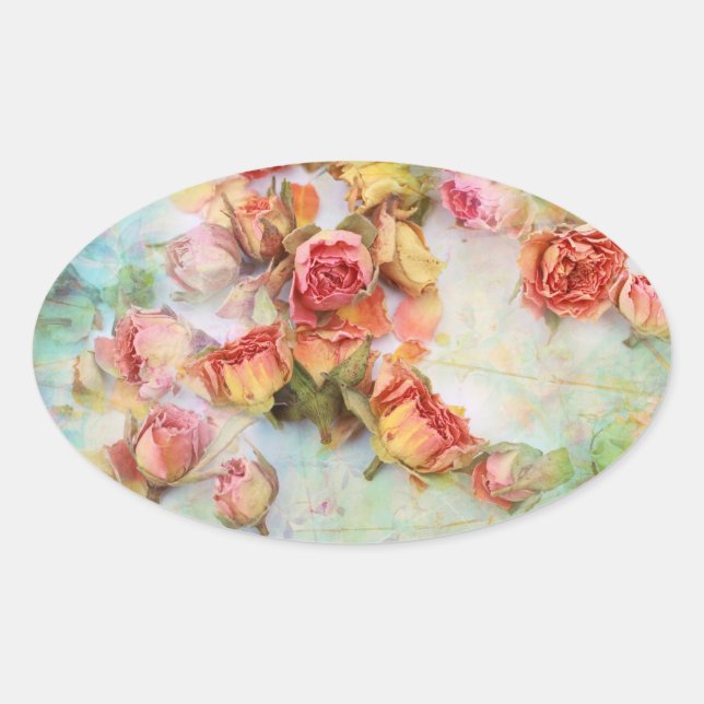 Dry roses vintage design oval sticker (Front)