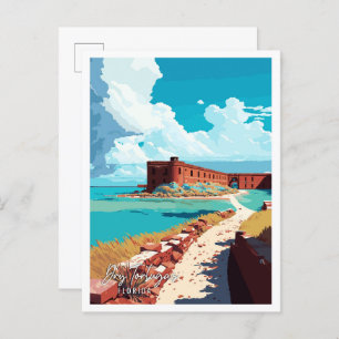 Dry Tortugas Florida vintage travel illustration Postcard