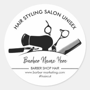 Dryer Scissor Comb Logo for Hair Salon Barber Classic Round Sticker