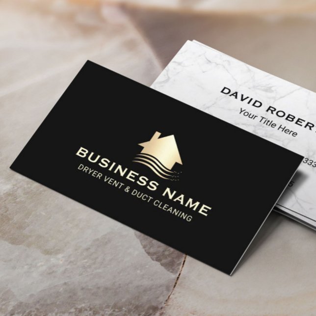 Dryer Vent & Duct Cleaning Modern Black & Gold Business Card (Creator Uploaded)