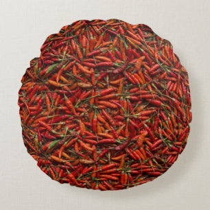 Drying Red Hot Chilli Peppers Round Cushion