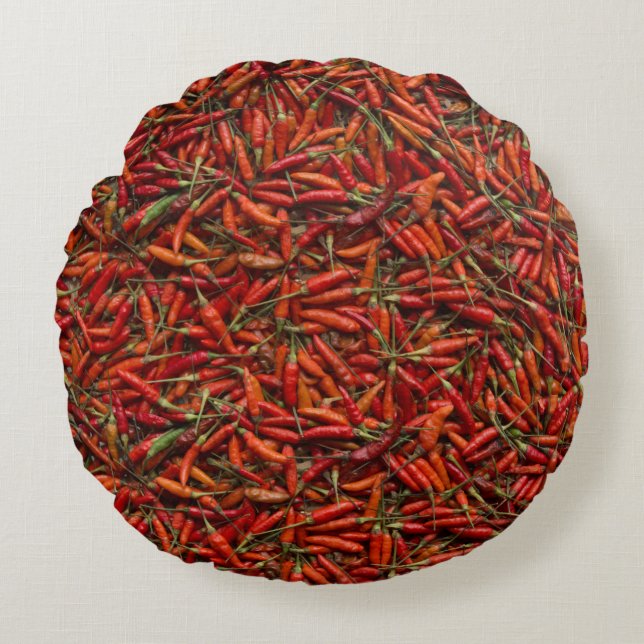 Drying Red Hot Chilli Peppers Round Cushion (Front)