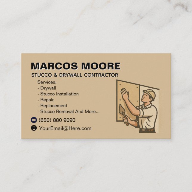 Drywall and Stucco Business Card Template Plaster (Front)