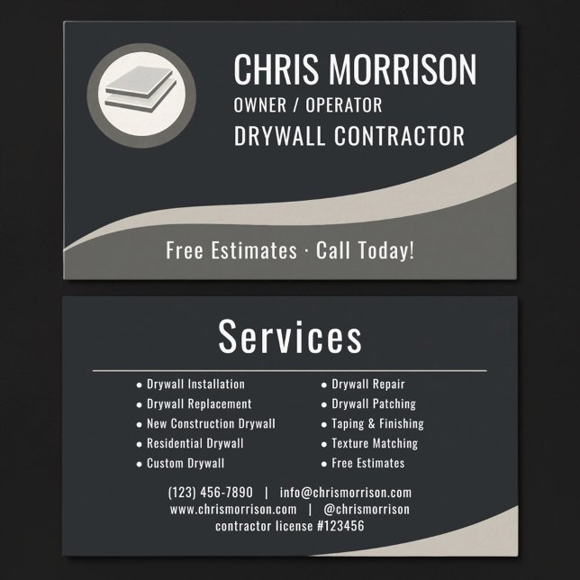 Drywall Contractor Professional Business Card (Creator Uploaded)
