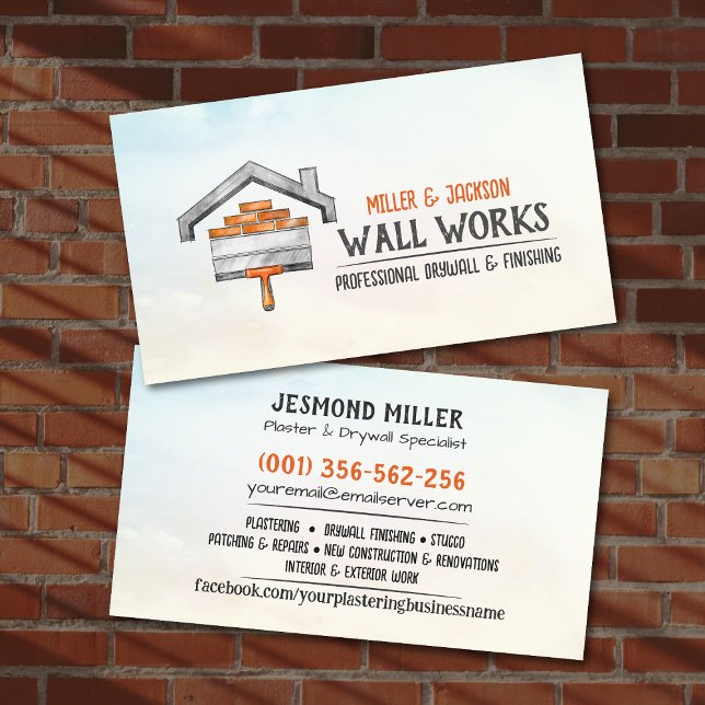 Drywall Plastering Services Watercolor art Business Card (Creator Uploaded)