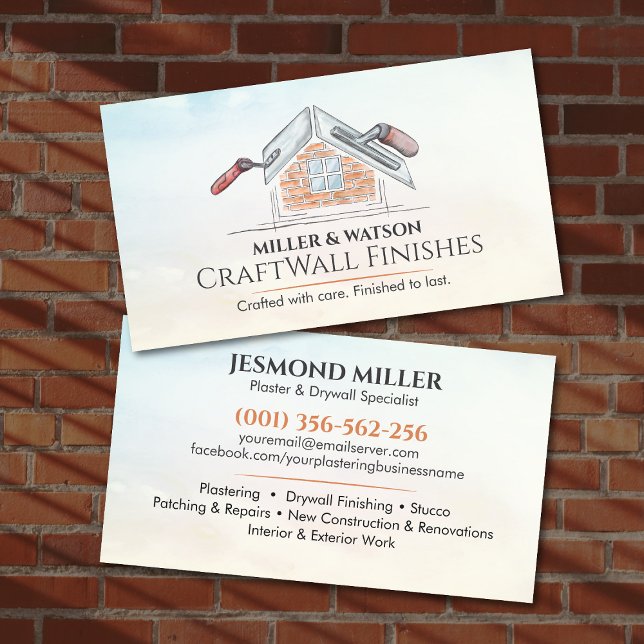 Drywall Specialist Plastering Services  Business Card (Creator Uploaded)