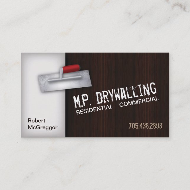 Drywalling Business Card - Trowel & Wood Texture (Front)