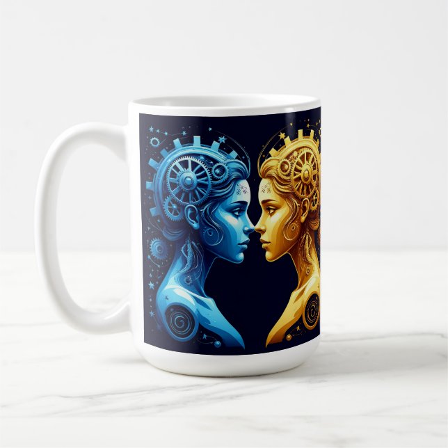 Dual Artistic Portrait of Complementary Mechanical Coffee Mug (Left)