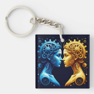 Dual Artistic Portrait of Complementary Mechanical Key Ring