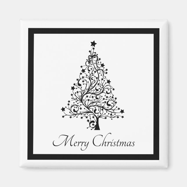 Dual Black and White Minimalistic Christmas Trees Magnet (Front)