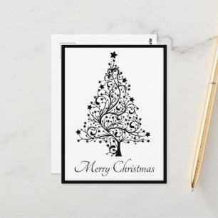 Dual Black and White Minimalistic Christmas Trees Postcard