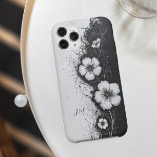 Dual Black White Flowers Monogram Custom Name iPhone 16 Case