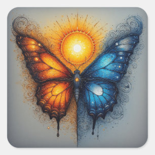 Dual-Colored Butterfly Over Bright Sun Square Sticker