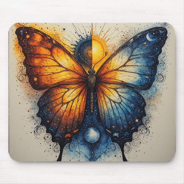 Dual-Coloured Butterfly Over Bright Sun Mouse Pad (Front)
