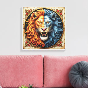 Dual-Coloured Lion Head, Fierce and Majestic Canvas Print