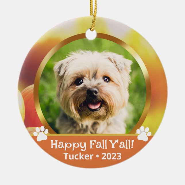 Dual Custom Photo Name Year Pet Fall Ornament (Front)