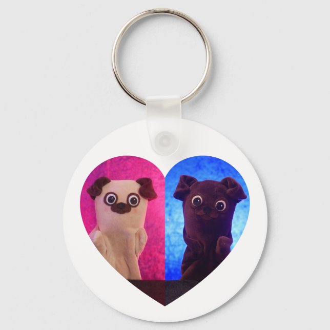 Dual Duo Split Photo Heart Besties Cute Elegant Key Ring (Front)