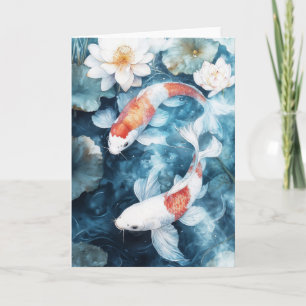 Dual Elegance of Koi and Lotus Reflections Card