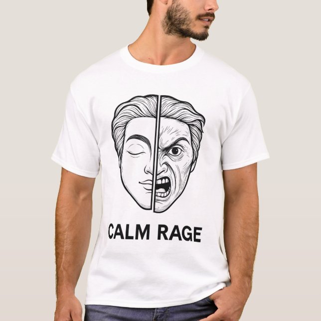 Dual Emotion Face – Calm Rage Line Art Sweatshirt T-Shirt (Front)