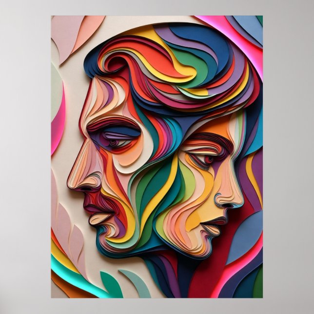 Dual Faces in Layered Multicolor Abstract Poster (Front)