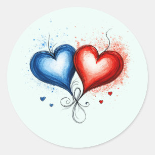 Dual Heart Splash – Blue & Red Valentine Gift Classic Round Sticker