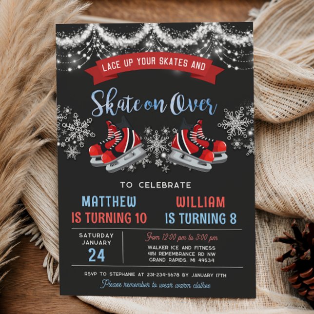 Dual Ice Skating Birthday Invitation for Boys (Dual Double Ice Skating Birthday Invitation for Boys
)