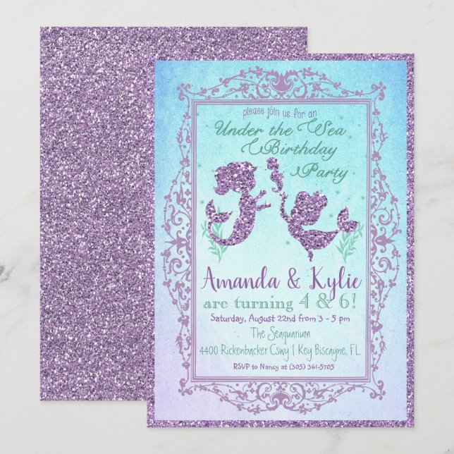 DUAL Mermaid Party Under the Sea Birthday Card (Front/Back)