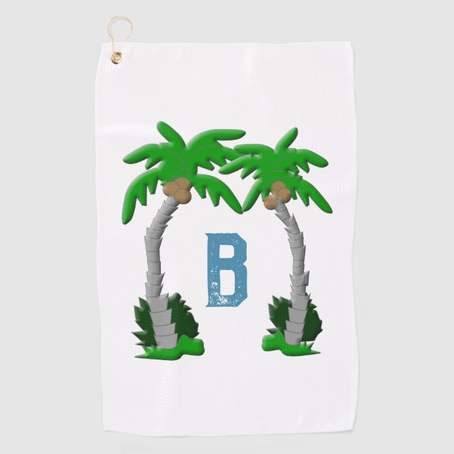 Dual Palm Tree Monogram  Golf Towel (Front)