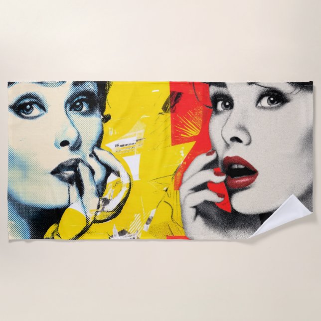 Dual pop art portrait  beach towel (Front)