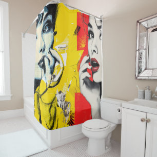 Dual pop art portrait  shower curtain