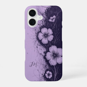 Dual Purple Lavender Flowers Monogram Custom Name iPhone 16 Case