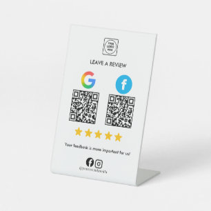 Dual QR Review Display Stand Social Feedback Pedestal Sign