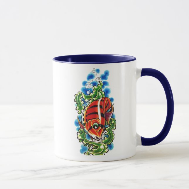 dual red bubblefish ringer ceramic cup (Right)