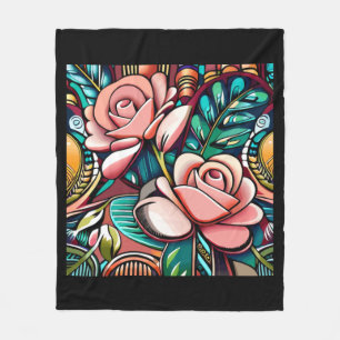 Dual Roses: A Patterned Floral Arrangement Fleece Blanket
