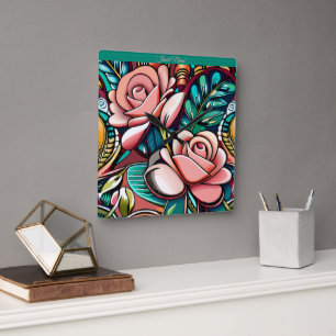 Dual Roses: A Spectacular Floral Arrangement Square Wall Clock