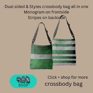 dual sided blue grey & monogram & stripes crossbody bag