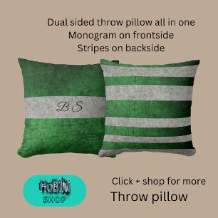 dual sided green grey & monogram & stripes cushion